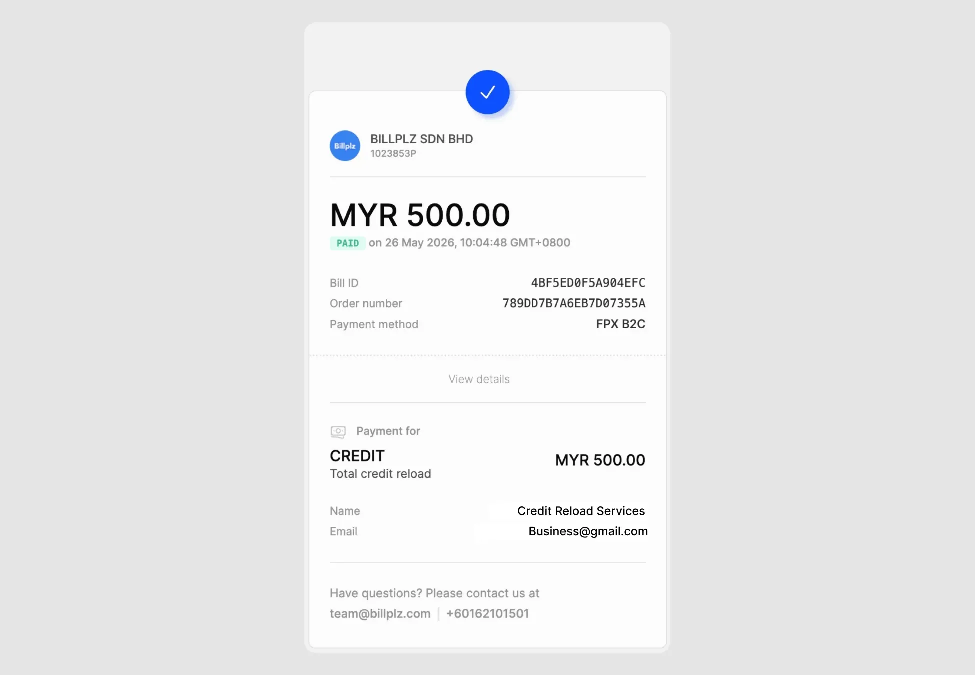 Screen trace credit reload invoices