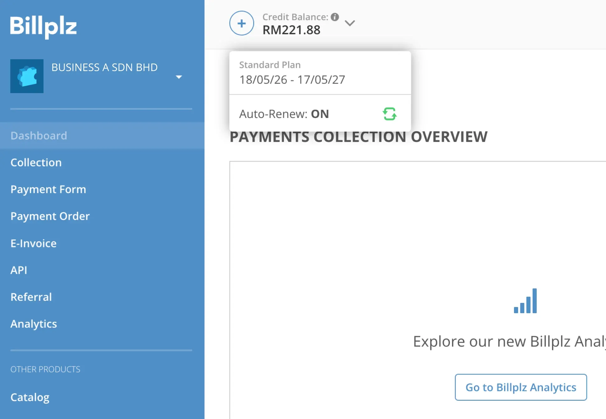 Billplz Auto-Renew Toggle - Exposing the membership details panel with automatic renewal turned ON in green.