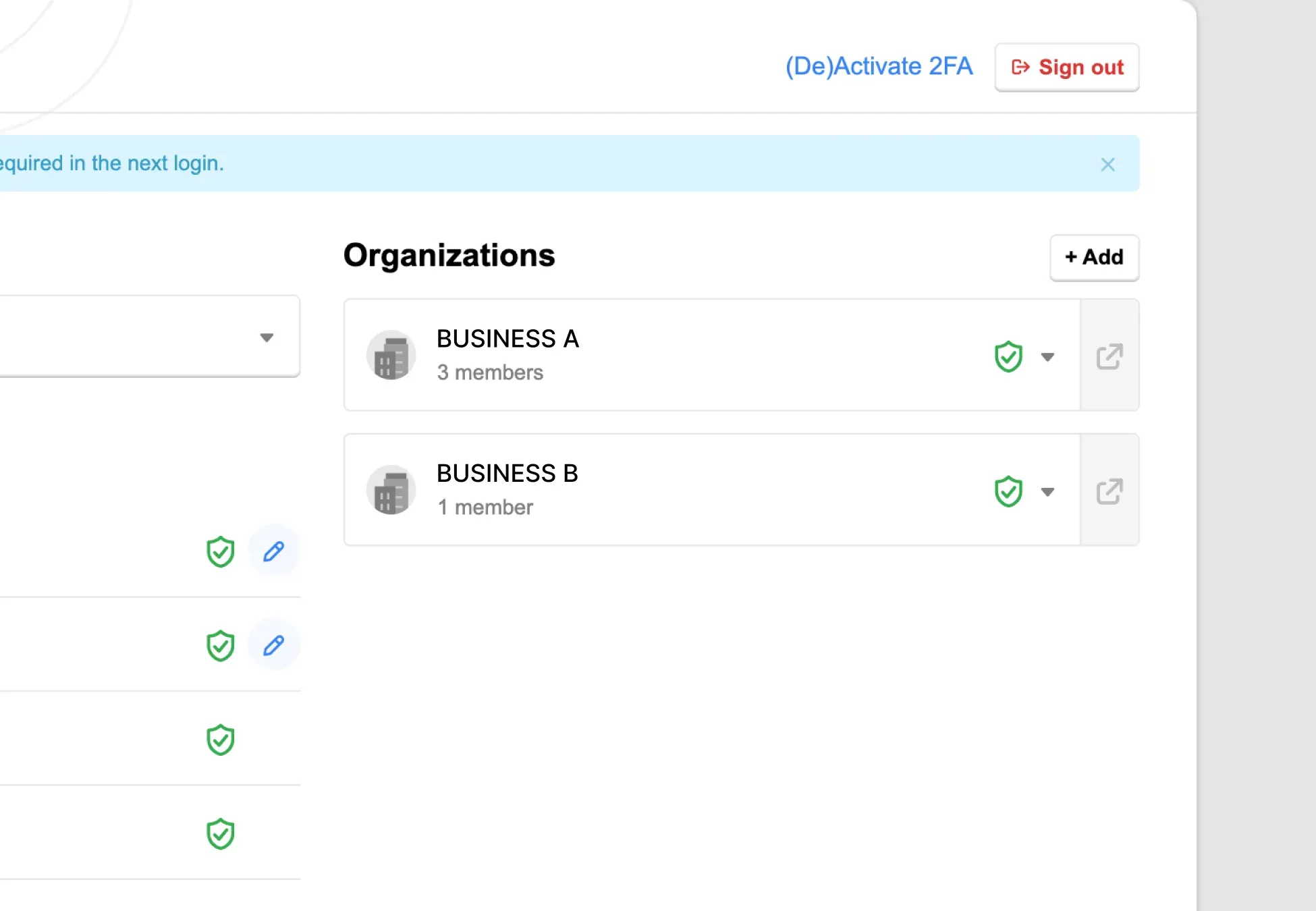 Billplz SSO Dashboard - Status tracking screen confirming 2FA activation with a modified link displaying "(De)Activate 2FA".